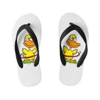 Funny duck hula hoop | Choose background color Kid's Flip Flops