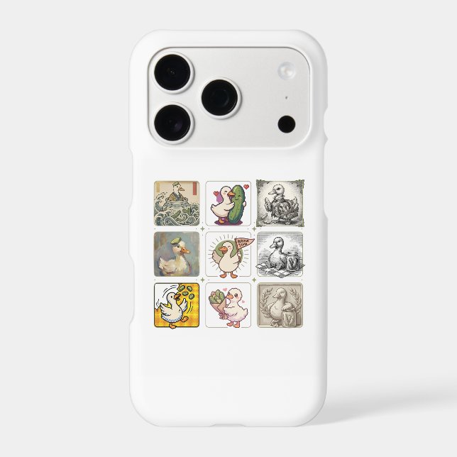 Funny Duck Illustration Grid Art iPhone Case (Back)