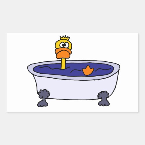 Funny Duck in a Bathtub Cartoon Rectangular Sticker