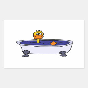 Funny Duck in a Bathtub Cartoon Rectangular Sticker