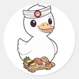 Funny duck is a sushi chef classic round sticker