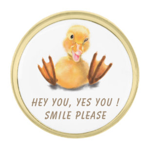 Funny Duck Lapel Pins - Smile Gold Finish Lapel Pin