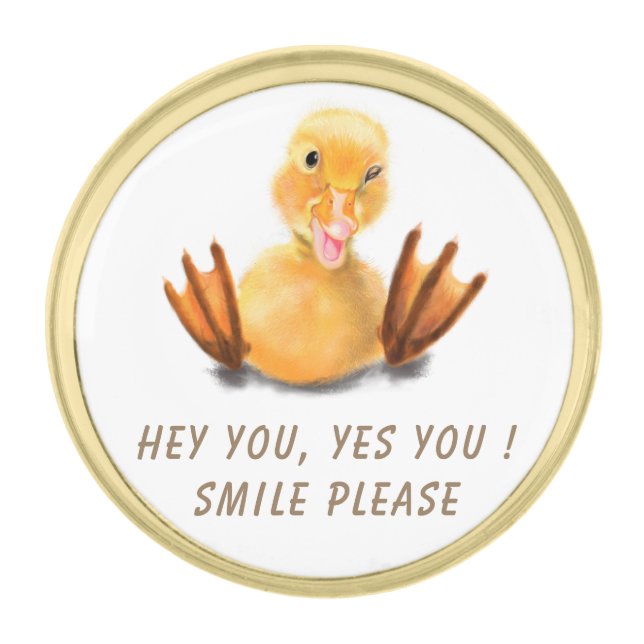Funny Duck Lapel Pins - Smile Gold Finish Lapel Pin (Front)