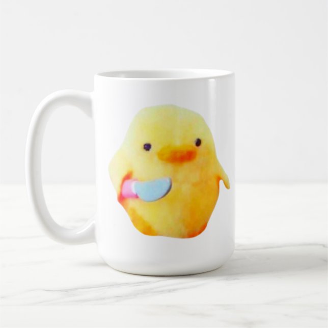 Funny Duck Meme with Knife for Meme Lovers Mug (Left)