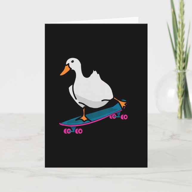 Funny Duck On Skateboard Skateboarding Longboard  Card (Front)