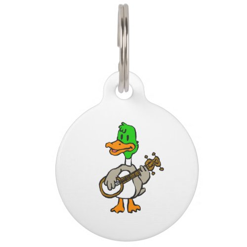 Funny duck playing banjo  choose background color pet ID tag