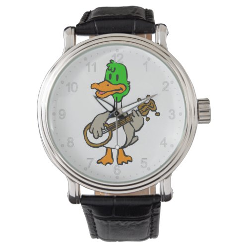 Funny duck playing banjo  choose background color watch