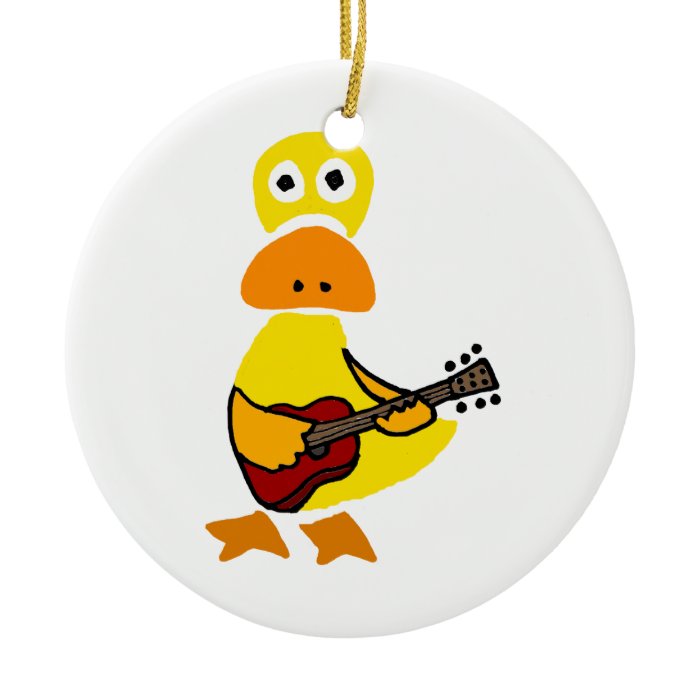 Funny Duck Playing Guitar Primitive Art Christmas Ornaments