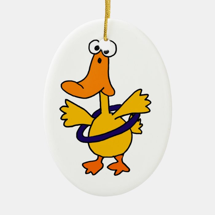 Funny Duck Playing Hula Hoop Cartoon Ornaments