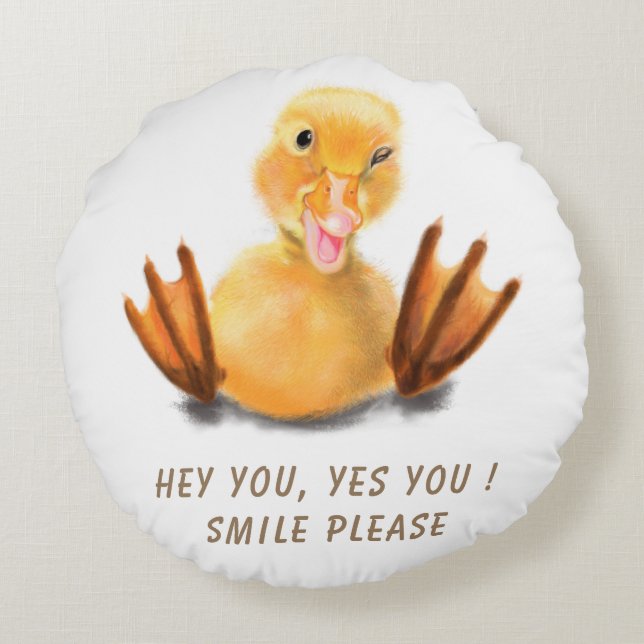 Funny Duck Round Pillow Smile (Back)