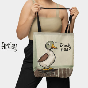 Funny Duck Scandinavian Nordic Humor Drawing Tote Bag