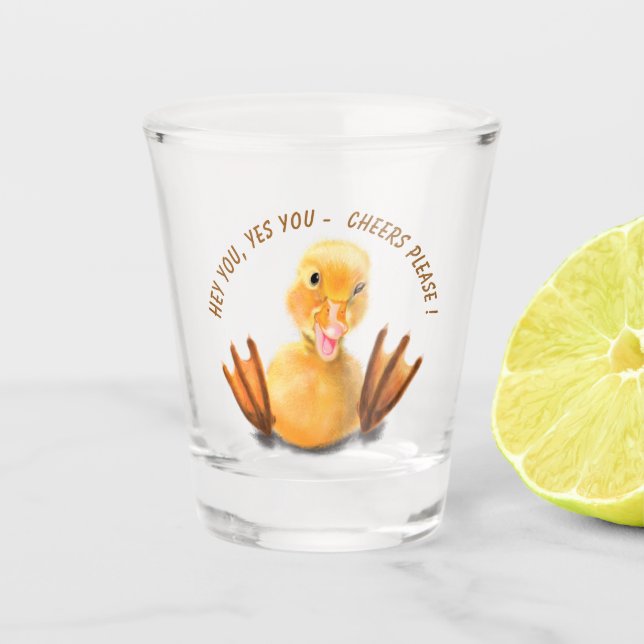 Funny Duck Shot Glass Cheers - Custom Text (Front)