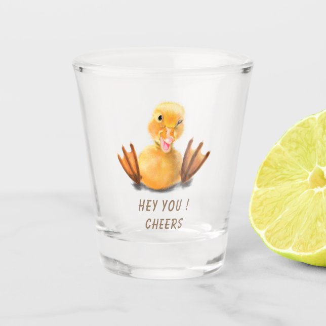 Funny Duck Shot Glass Cheers - Custom Text (Front)