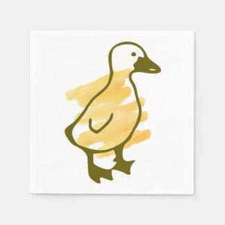 Funny duck watercolored in yellow napkins