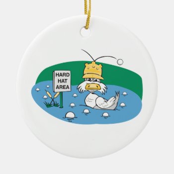 Funny Duck With Hard Hat Avoiding Golf Balls Ceramic Ornament by sports_shop at Zazzle
