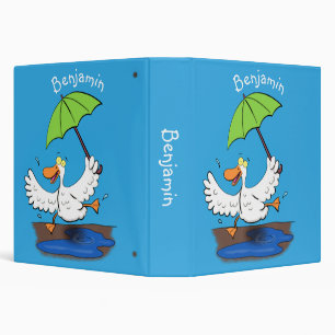 Funny duck with umbrella dancing cartoon 3 ring binder