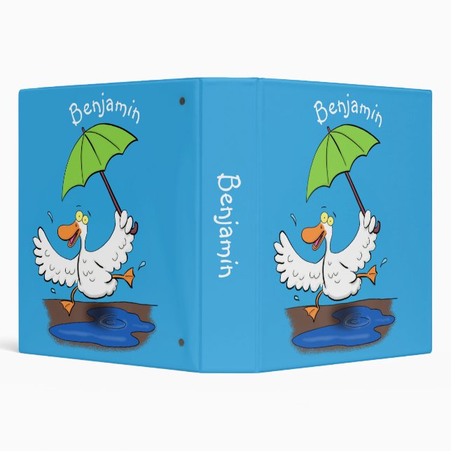 Funny duck with umbrella dancing cartoon 3 ring binder (Background)