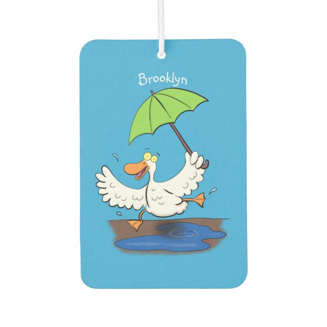 Funny duck with umbrella dancing cartoon air freshener (Front)