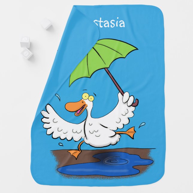 Funny duck with umbrella dancing cartoon baby blanket (In Situ)