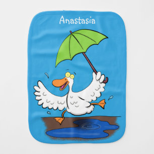 Funny duck with umbrella dancing cartoon baby burp cloth