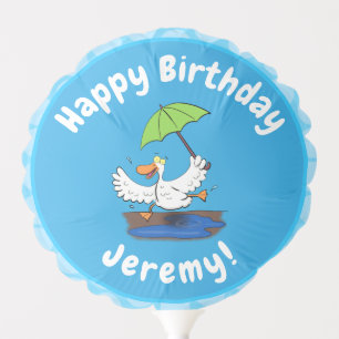 Funny duck with umbrella dancing cartoon balloon