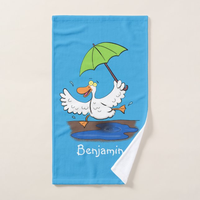 Funny duck with umbrella dancing cartoon bath towel set (Hand Towel)