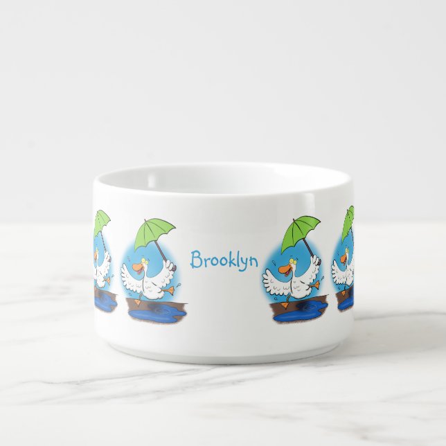 Funny duck with umbrella dancing cartoon bowl (Center)