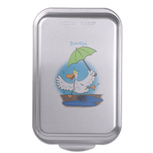 Funny duck with umbrella dancing cartoon cake pan