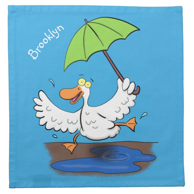 Funny duck with umbrella dancing cartoon cloth napkin (Front)