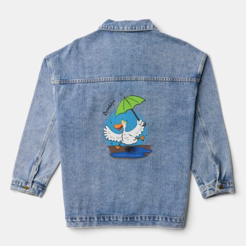 Funny duck with umbrella dancing cartoon denim jacket