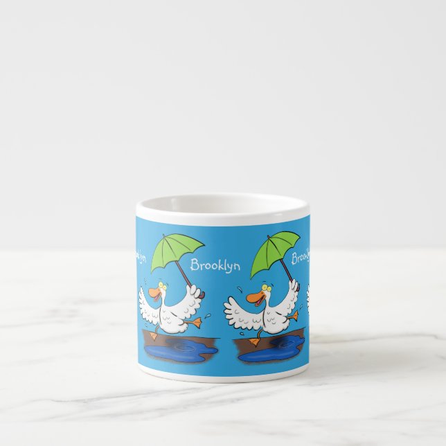 Funny duck with umbrella dancing cartoon espresso cup (Front)