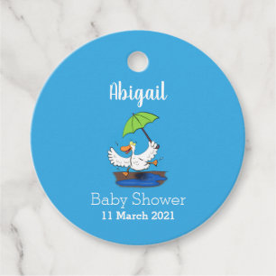 Funny duck with umbrella dancing cartoon favor tags