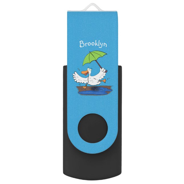 Funny duck with umbrella dancing cartoon flash drive (Front Vertical)