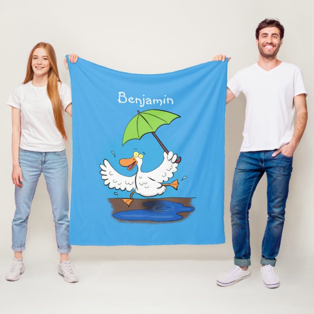Funny duck with umbrella dancing cartoon fleece blanket (In Situ)