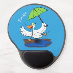 Funny duck with umbrella dancing cartoon gel mouse pad