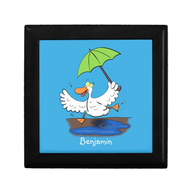 Funny duck with umbrella dancing cartoon gift box (Front)