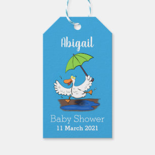 Funny duck with umbrella dancing cartoon gift tags