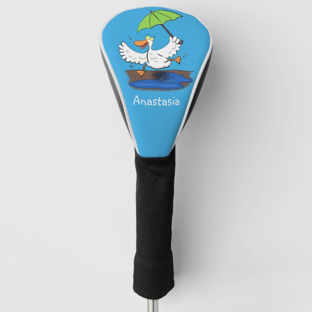 Funny duck with umbrella dancing cartoon golf head cover (Front)