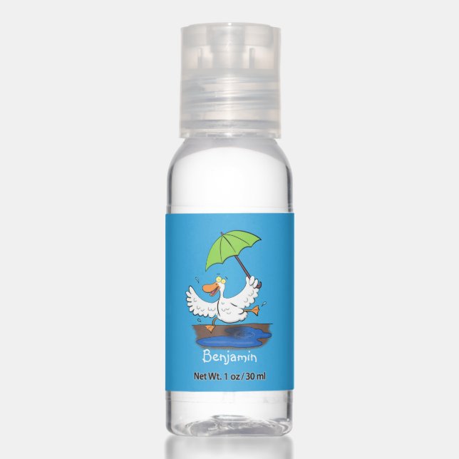 Funny duck with umbrella dancing cartoon hand sanitizer (Front)