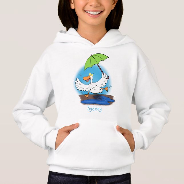 Funny duck with umbrella dancing cartoon hoodie (Front)