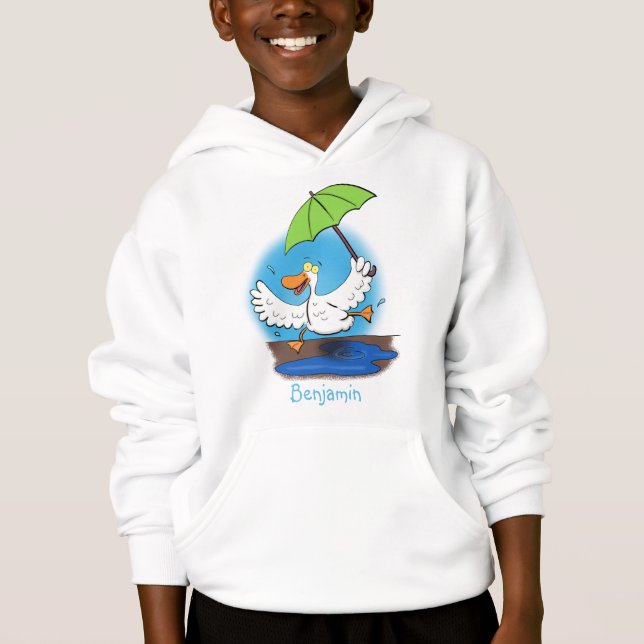 Funny duck with umbrella dancing cartoon hoodie (Front)