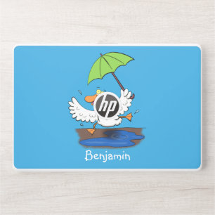 Funny duck with umbrella dancing cartoon HP laptop skin