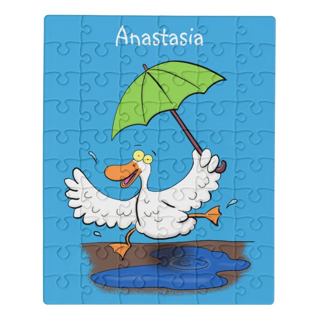 Funny duck with umbrella dancing cartoon jigsaw puzzle (Puzzle Vertical)