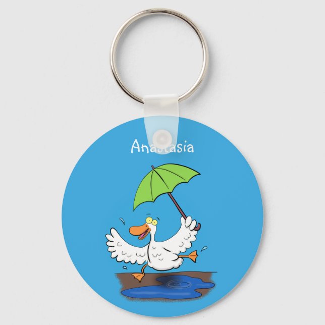Funny duck with umbrella dancing cartoon keychain (Front)