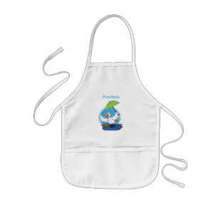 Funny duck with umbrella dancing cartoon kids' apron