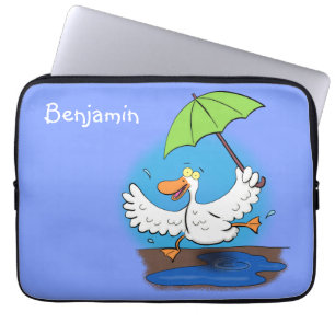 Funny duck with umbrella dancing cartoon laptop sleeve