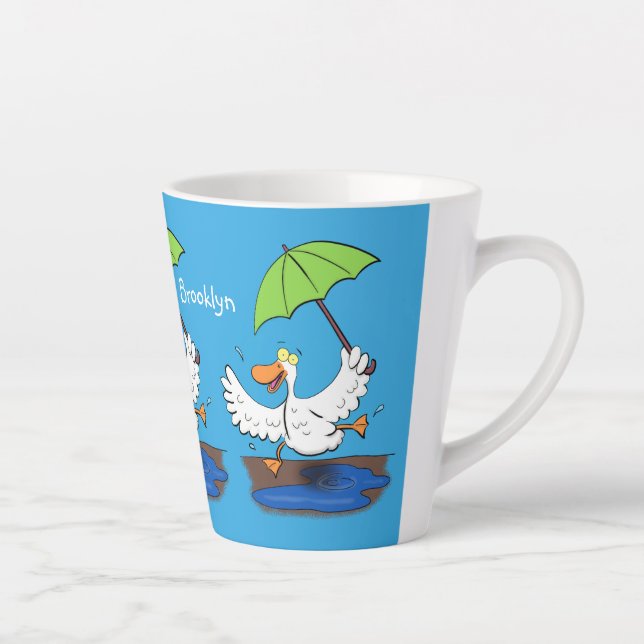 Funny duck with umbrella dancing cartoon latte mug (Right)
