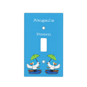 Funny duck with umbrella dancing cartoon  light switch cover