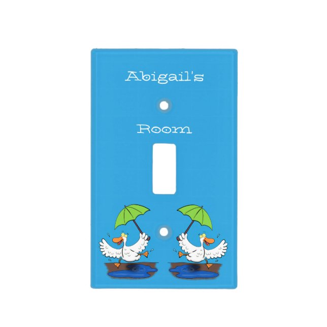 Funny duck with umbrella dancing cartoon  light switch cover (Front)