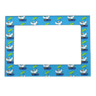 Funny duck with umbrella dancing cartoon magnetic frame
